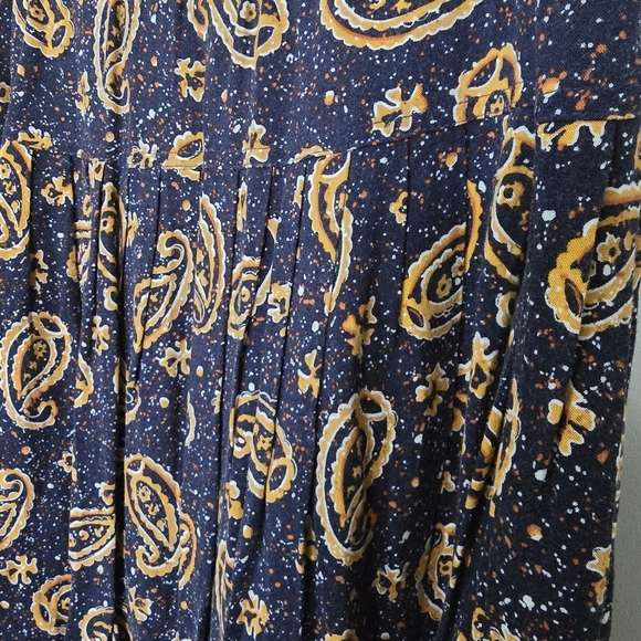 Vintage 90s Express Paisley Maxi Skirt Rayon Blue Orange Boho Gorpcore Medium - Picture 6 of 9